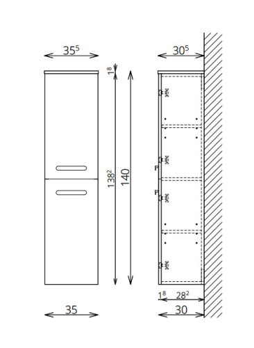 Fali szekrény, Tboss Ohana F140 2A kiegészítőszekrény, balos, fekete fogantyúval