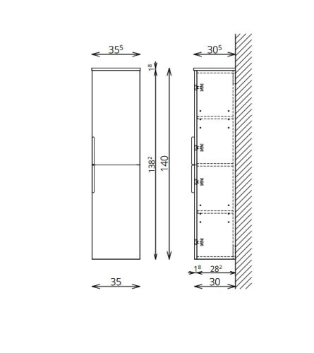 Fali szekrény, Tboss Quarto F140 2A kiegészítőszekrény, balos, króm fogantyúval