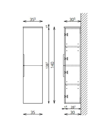 Fali szekrény, Tboss Quarto F140 2A AM kiegészítőszekrény, balos, króm fogantyúval