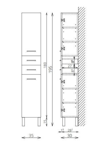 Álló szekrény, Tboss Tera F180 2A2F kiegészítőszekrény, jobbos, króm fogantyúval
