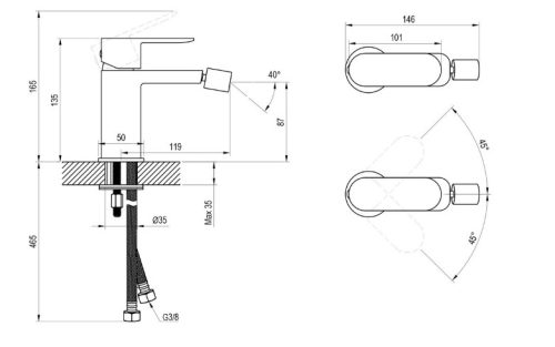 Bidé csaptelep, Ravak Chrome II  bidé csaptelep CR II 056.20BL, fekete, X070465