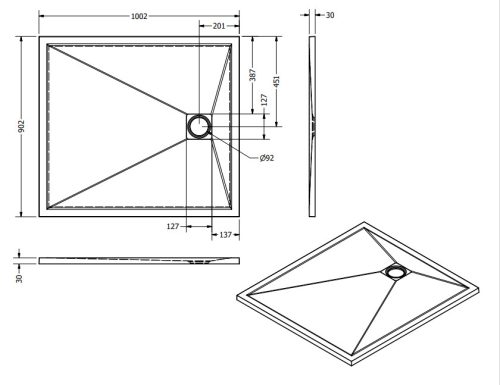 Zuhanytálca, West Zara 90x100 cm, gris