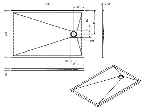 Zuhanytálca, West Zara 90x140 cm, gris