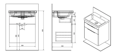 Alsó szekrény, Sapho ELLA mosdótartó szekrény EL062-3030 56,5x65 cm