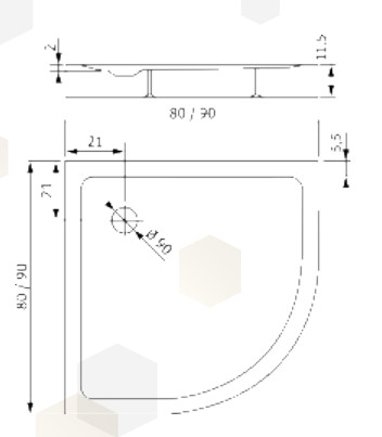 Zuhanytálca, Roltechnik 80x80, íves, fekete B-0558