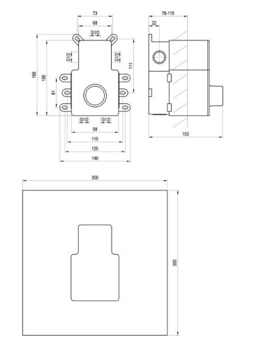 Alkatrész, Ravak R-box 07C.50 Termo alaptest a falba süllyesztett termosztátos csaptelepekhez X07