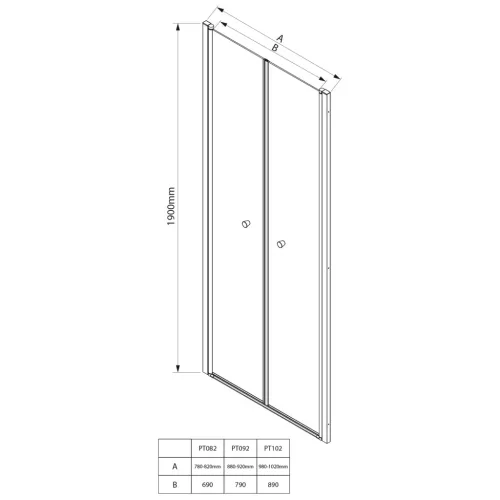 Zuhanyajtó, Aqualine PILOT duplaszárnyas nyílóajtó, 90 cm, matt üveg PT092
