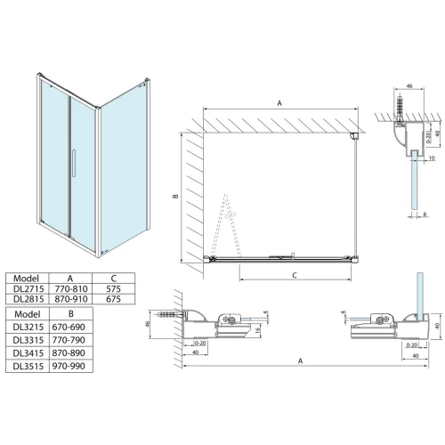 Fix fal, Sapho Polyasn LUCIS LINE oldalfal, 90 cm, króm DL3415