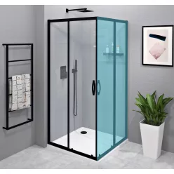   Zuhanyajtó, Sapho Gelco SIGMA SIMPLY BLACK tolóajtó sarokbelépéshez, 120 cm, fekete GS2112B