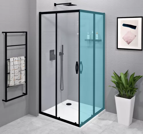 Zuhanyajtó, Sapho Gelco SIGMA SIMPLY BLACK tolóajtó sarokbelépéshez, 120 cm, fekete GS2112B