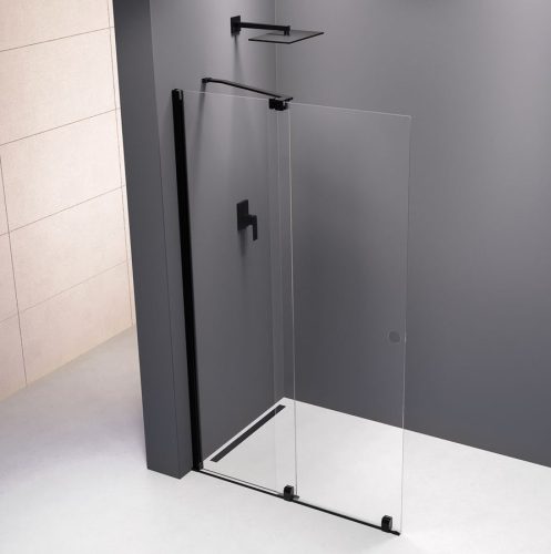 Zuhanyajtó, Sapho Polysan MODULAR SHOWER tolóajtó fix résszel, fekete 120 cm MS5-120B