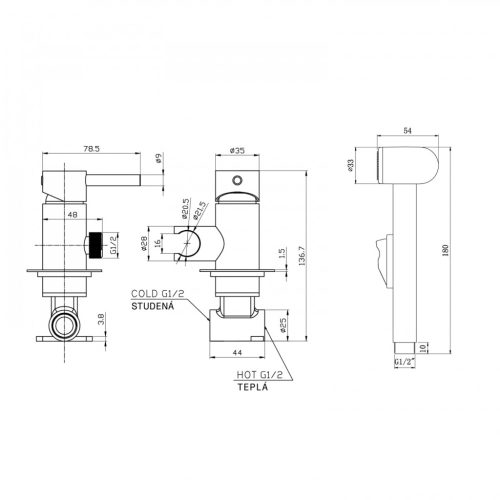 Falba süllyesztett csaptelep, Aqualine bidézuhannyal, gégecsővel, fekete SK302B