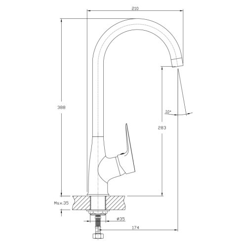 Mosogató csaptelep, Aqualine Lotta Mosogató-csaptelep, matt fekete LT603B