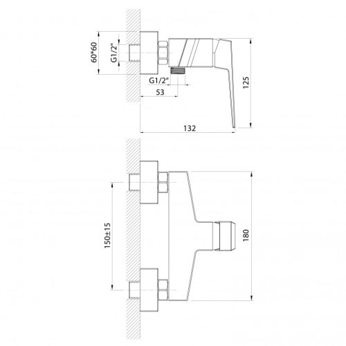 Zuhany csaptelep, Aqualine RITMO fali zuhanycsaptelep, króm RT011