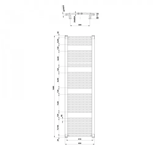 Íves radiátor, Aqualine ORBIT Fürdőszobai radiátor 450x1680 mm 996W ILO64T