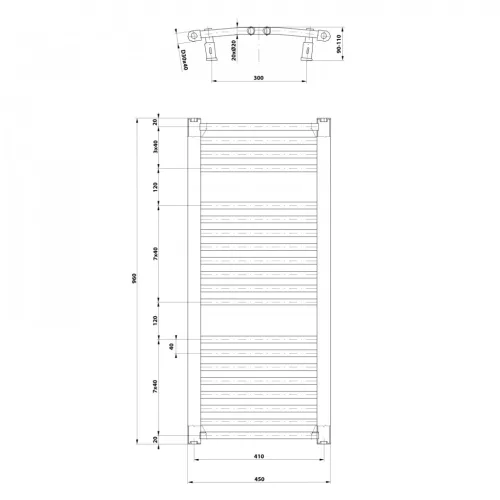 Íves radiátor, Aqualine ORBIT Fürdőszobai radiátor 450x960 mm 447W ILO94T