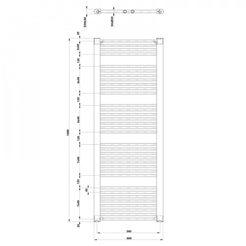 Egyenes radiátor, Aqualine DIRECT Fürdőszobai radiátor 600x1680 mm 1013W ILR66T