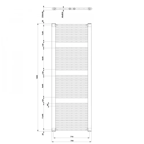 Egyenes radiátor, Aqualine DIRECT Fürdőszobai radiátor 750x1850 mm 1439W ILR87T
