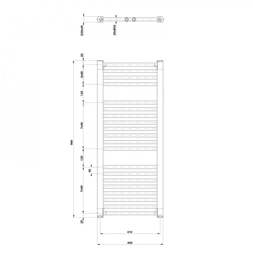 Egyenes radiátor, Aqualine DIRECT Fürdőszobai radiátor 450x960 mm 447W ILR94T