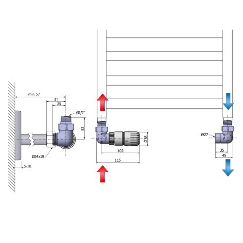 Radiátor szelep, Aqualine ECO csatlakozó készlet termosztáttal, balos, nikkel/fehér CP9911LS