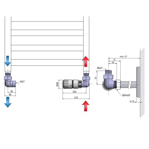 Radiátor szelep, Aqualine ECO csatlakozó készlet termosztáttal,jobbos, nikkel/fehér CP9912RS