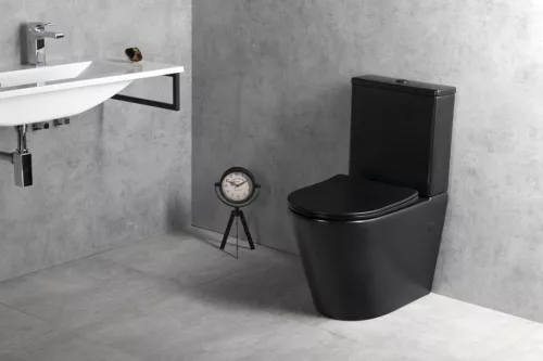 WC, Sapho Paco RIMLESS monoblokkos WC, ülőke nélkül, fekete PC1012WRB