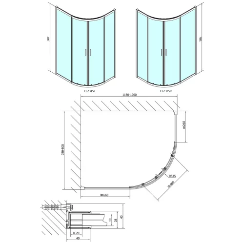 Zuhanykabin, Sapho Polysan EASY LINE íves zuhanykabin, 120x80 cm, L/R, transzparent üveg EL2315