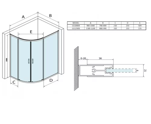 Zuhanykabin, Sapho Gelco SIGMA SIMPLY íves zuhanykabin, 100x80 cm matt fekete GS1080B