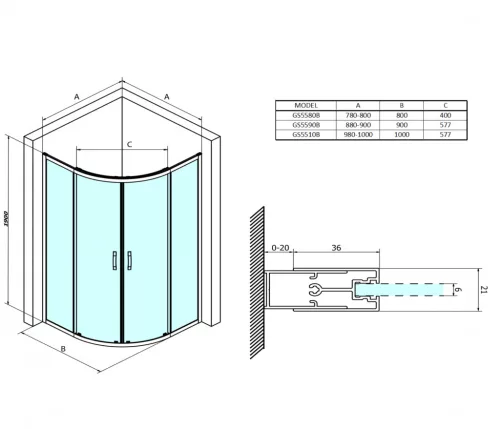Zuhanykabin, Sapho Gelco SIGMA SIMPLY íves zuhanykabin, 90x90 cm GS5590B matt fekete