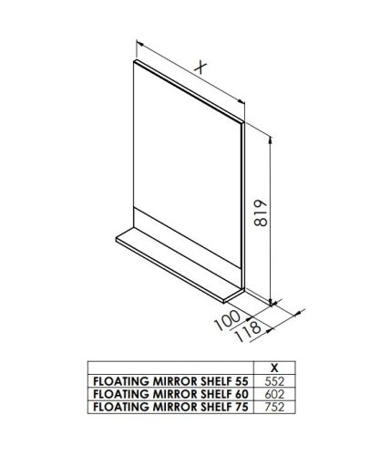Tükör, Tboss Floating Mirror Shelf 75