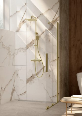 Walk-in, Deante Prizma tolóajtós walk-in, szálcsiszolt arany, 90 cm KTJ_R39R