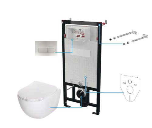 Öblítőtartály, Deante Peonia falsík alatti öblítőtartály+wc+wc ülőke+nyomólap, fehér CDEF6ZPW
