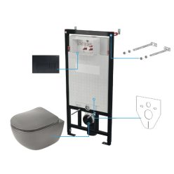   Öblítőtartály, Deante Peonia falsík alatti+wc+wc ülőke+nyomólap,antracit/titanium CDENDZPW