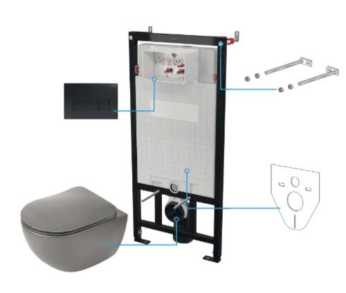 Öblítőtartály, Deante Peonia falsík alatti+wc+wc ülőke+nyomólap,antracit/titanium CDENDZPW