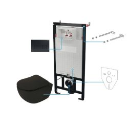   Öblítőtartály, Deante Peonia falsík alatti+wc+wc ülőke+nyomólap, fekete CDENNZPW