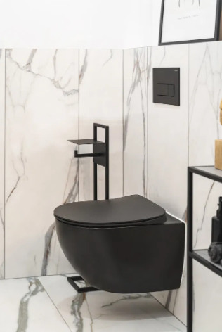 Öblítőtartály, Deante Peonia falsík alatti+wc+wc ülőke+nyomólap, fekete CDENNZPW