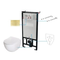   Öblítőtartály, Deante Peonia falsík alatti+wc+wc ülőke+nyomólap, fehér CDER6ZPW