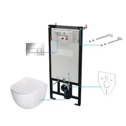   Öblítőtartály, Deante Peonia falsík alatti+wc+wc ülőke+nyomólap, fehér CDES6ZPW