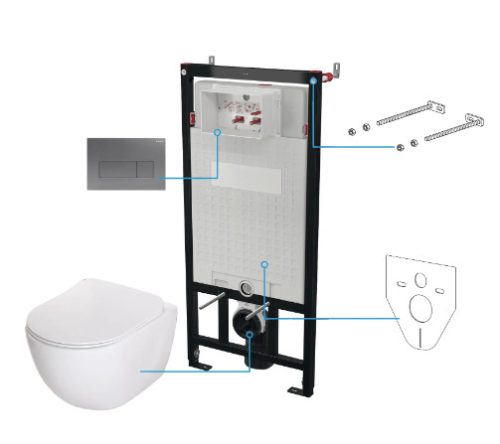 Öblítőtartály, Deante Peonia falsík alatti+wc+wc ülőke+nyomólap, fehér CDET6ZPW