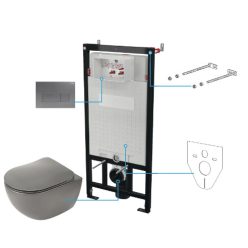   Öblítőtartály, Deante Peonia falsík alatti+wc+wc ülőke+nyomólap, antracit CDETDZPW