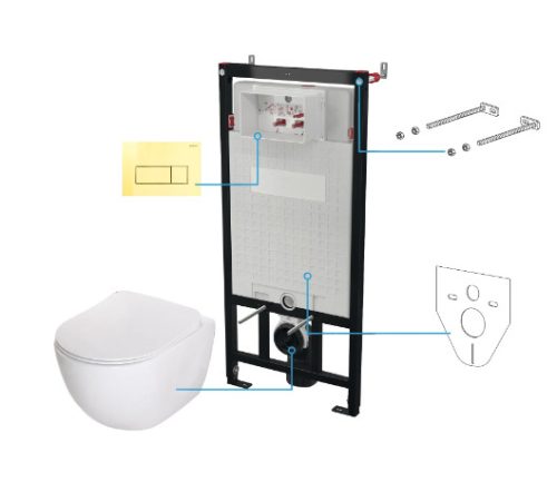 Öblítőtartály, Deante Peonia falsík alatti+wc+wc ülőke+nyomólap, fehér CDEZ6ZPW