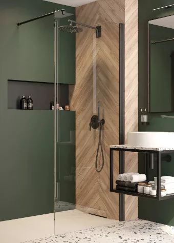Walk-in, Deante Kerria Plus zuhanyfal 90 cm, fekete KTS_N39P