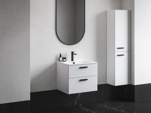 Fali szekrény,Ravak Chrome II SB 39 magasszekrény jobb,fehér,fekete fogantyúval 152 mm X000001749