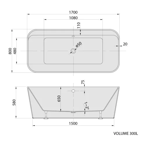 Kád, Sapho Polysan Rana szabadonálló kád 170x80, fehér 68638