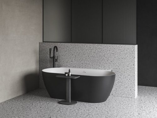 Kád,Ravak Vana Freedom Wall II Tec 170x87,fekete/fehér, fekete túlfolyóval CC71700000