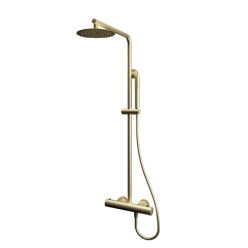   Zuhanyszett, Tboss Rio termosztátos zuhanyoszlop kézi zuhannyal,esőztetővel szálcsiszolt arany
