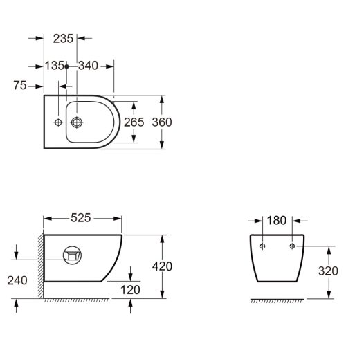 Bidé, Sapho Bruckner Fulda fali bidé 36x52 cm, fehér 201.611.4