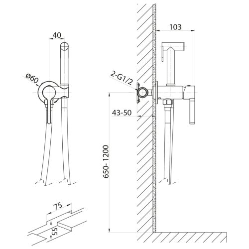 Falba süllyesztett csaptelep, Sapho Iconic csaptelep bidé zuhannyal, matt arany AF040GB