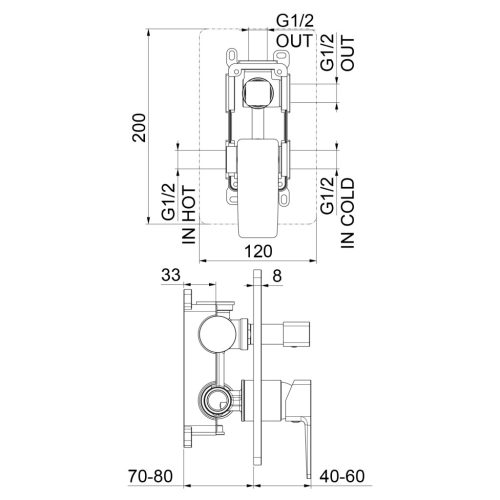 Falba süllyesztett csaptelep, Sapho Tursi falba süllyesztett csaptelep 2 irányú, króm TI043