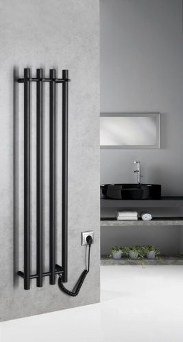 Egyenes radiátor, Sapho Papinado elektromos törölközőszárító 26,3x120 cm, 85 W, matt fekete ER350